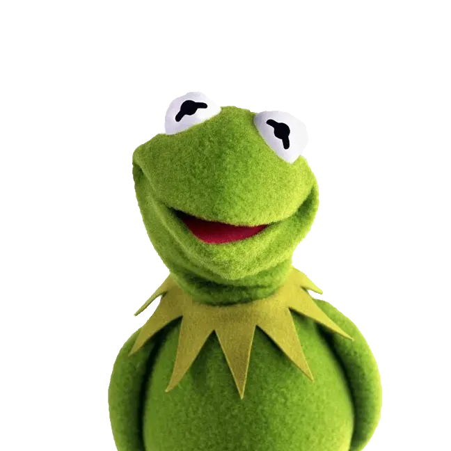 Kermit behind a news desk with papers